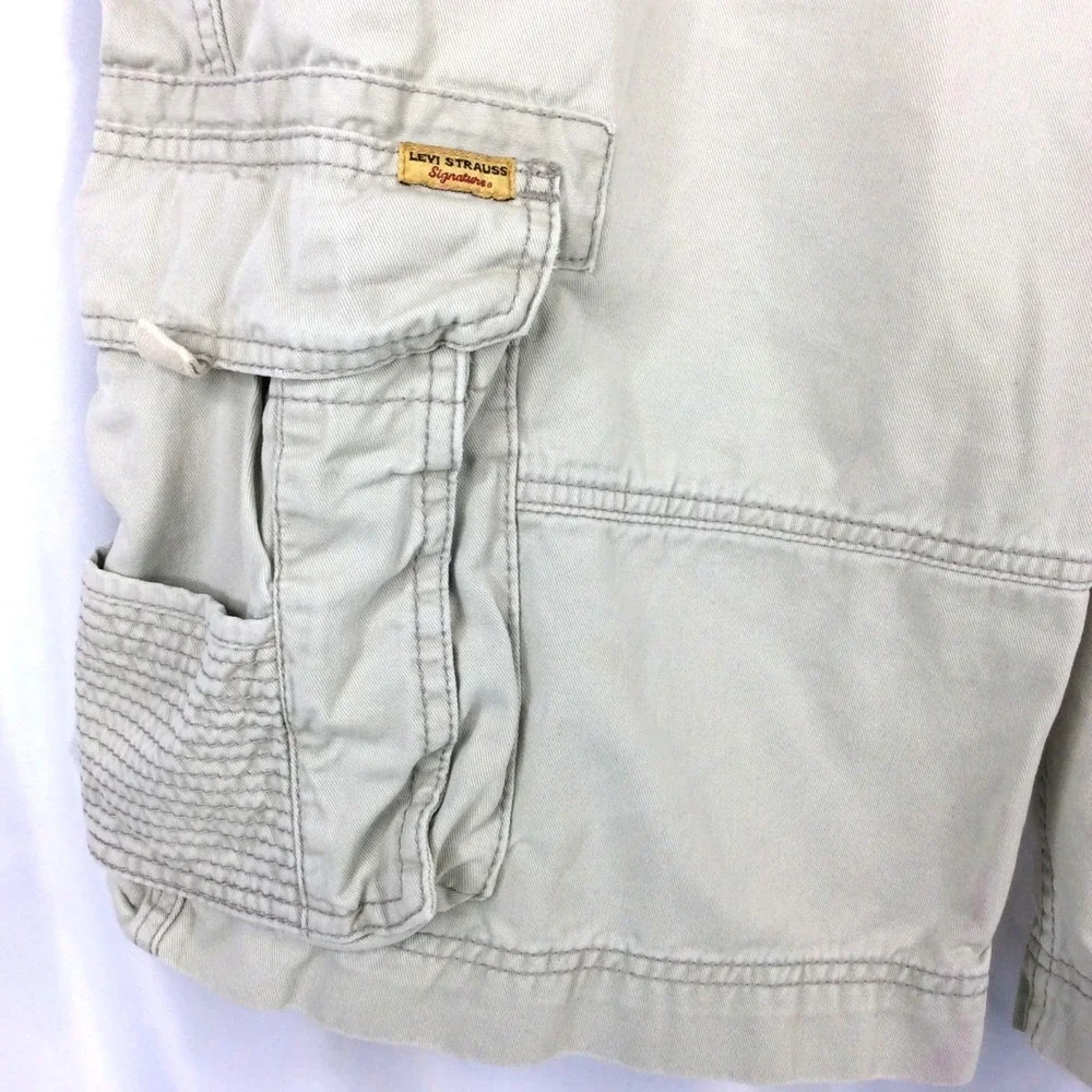 Levi's Strauss Signature Cargo Shorts Mens 38 Beige Heavy Duty Cotton 12